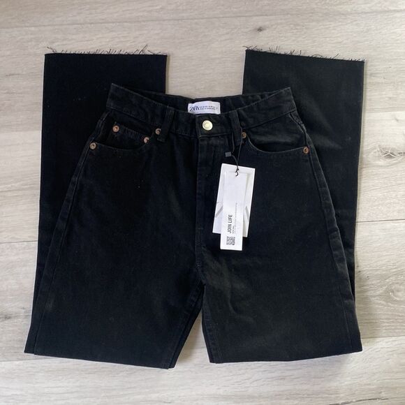 Zara Cropped Frayed Hem Denim Black Size 0 NWT - Picture 6 of 7
